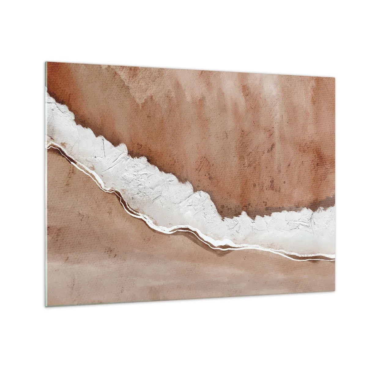 Quadro em vidro - Estrutura artística em tons de terra e branco - 70x50cm - Nas cores da terra - Decoração de parede moderna para a sala de estar e quarto ARTTOR