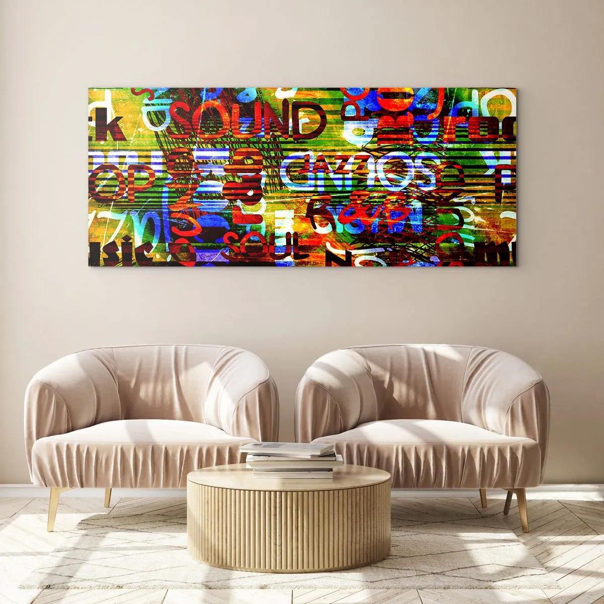 Quadro em vidro - Todas as cores do som - 90x30 cm