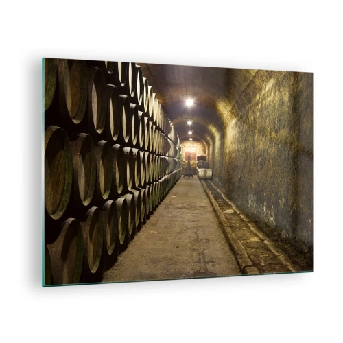Quadro em vidro - Adega com fileiras de barris - 70x50cm - É bom deitar-se - Decoração de parede moderna para a sala de estar e quarto ARTTOR