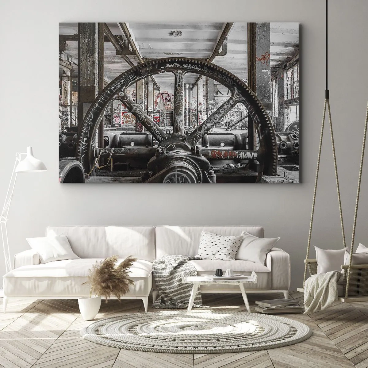 Quadro em tela - Um mecanismo antigo em um interior industrial abandonado - 70x50cm - A vida secreta da fábrica - Decoração de parede moderna para a sala de estar e quarto ARTTOR