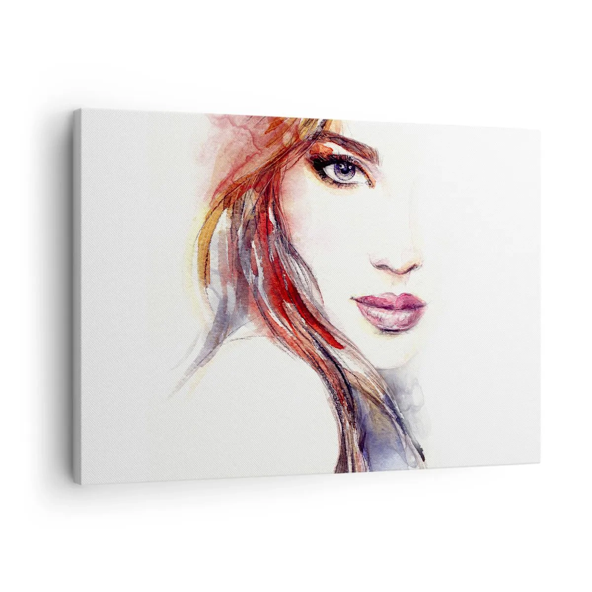 Quadro em tela - Uma aquarela sutil do rosto de uma mulher com um olhar expressivo. - 70x50cm - Vademecum - siga-me - Decoração de parede moderna para a sala de estar e quarto ARTTOR