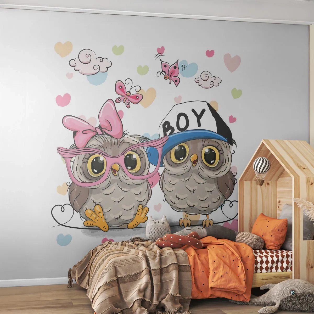 Papel de Parede Premium Sand - Amemo-nos! - Para crianças, Coruja, Borboleta - 100x70 cm