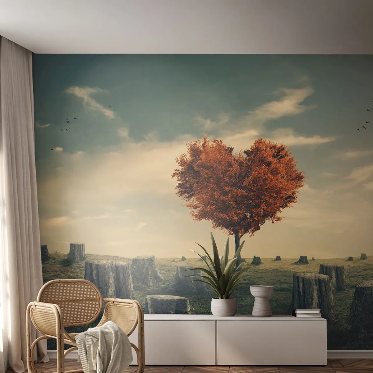 Papel de Parede Premium Sand - Ainda há esperança - Abstração, Paisagem, Árvore - 450x315 cm