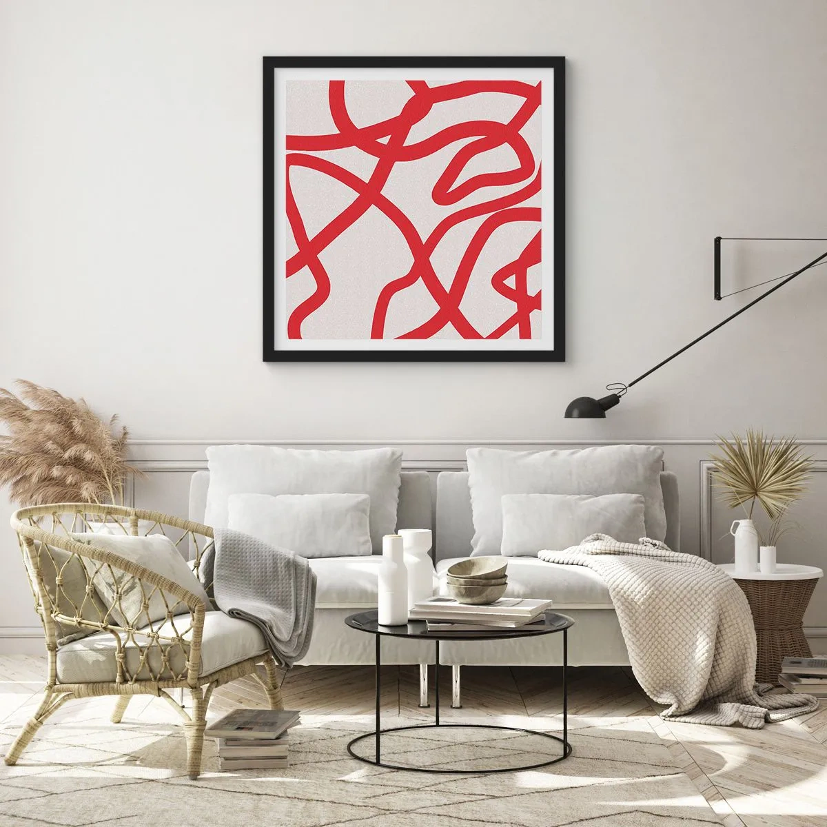 Pôster com moldura preta - Vermelho em branco - 30x30 cm