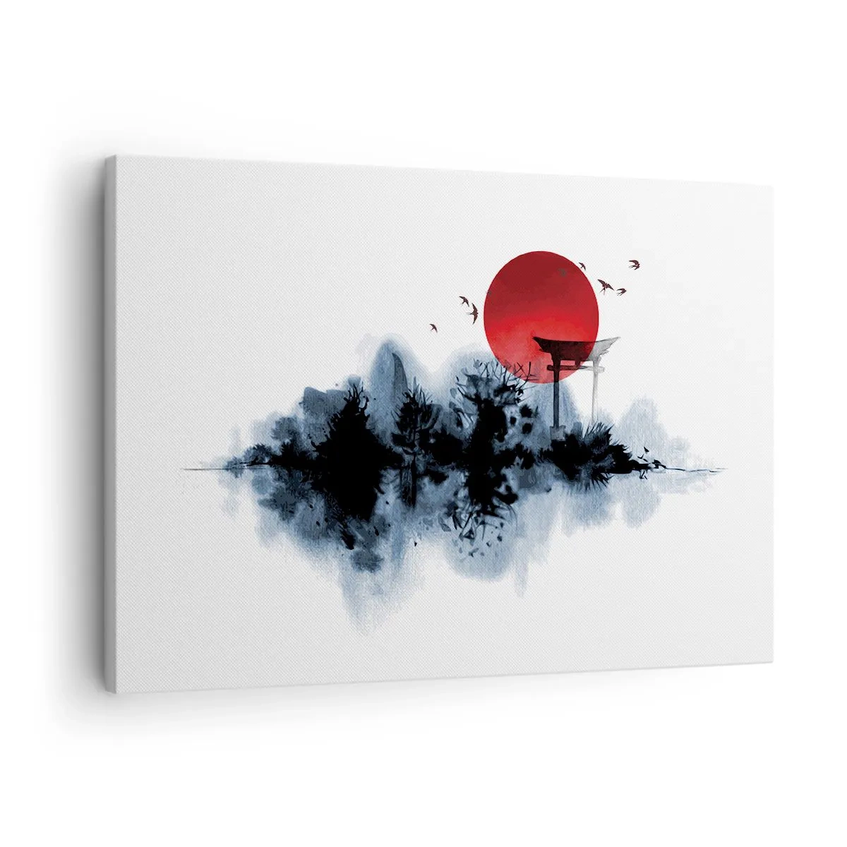 Quadro em tela - Sol vermelho sobre uma paisagem pitoresca com torii - 70x50cm - Vista japonesa - Decoração de parede moderna para a sala de estar e quarto ARTTOR