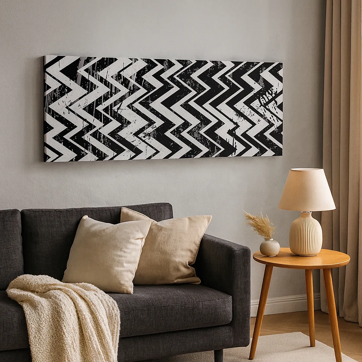 Quadro em tela - Zig-branco, zag-preto - 30x30 cm