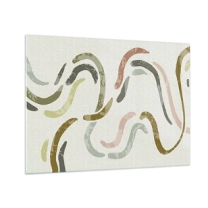 Quadro em vidro - Formas coloridas onduladas em um fundo claro - 70x50cm - Uma alegre dança de abstração - Decoração de parede moderna para a sala de estar e quarto ARTTOR