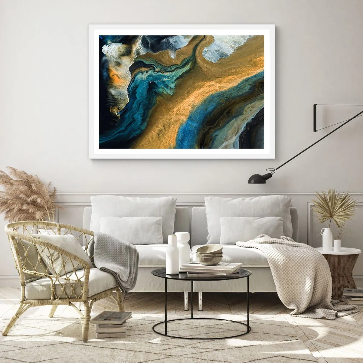 Pôster em moldura branca - Azul – amarelo – influências mútuas - 100x70 cm