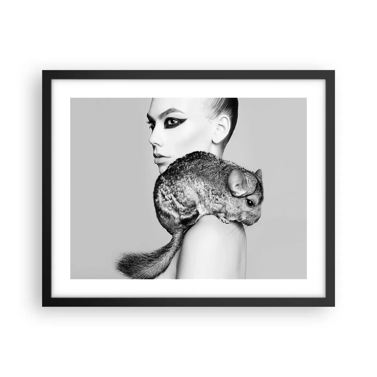 Pôster com moldura preta - A dama com a chinchila - 50x40 cm