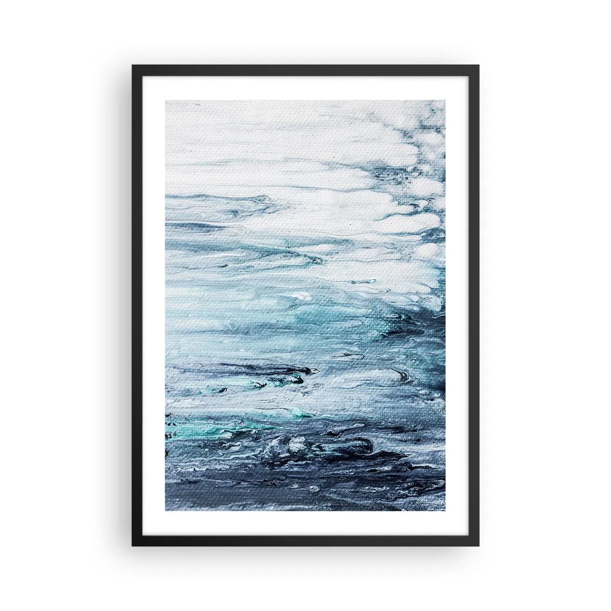 Pôster com moldura preta - Padrão abstrato em tons de azul e cinza - 50x70cm - Estalactites em azul - Decoração de parede moderna para a sala de estar e quarto ARTTOR