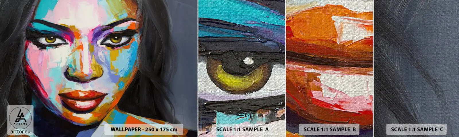 Amostra de papel de parede Premium Canvas - É impossível tirar os olhos - Retrato de uma mulher, Face, Pedaço - 100x30 cm