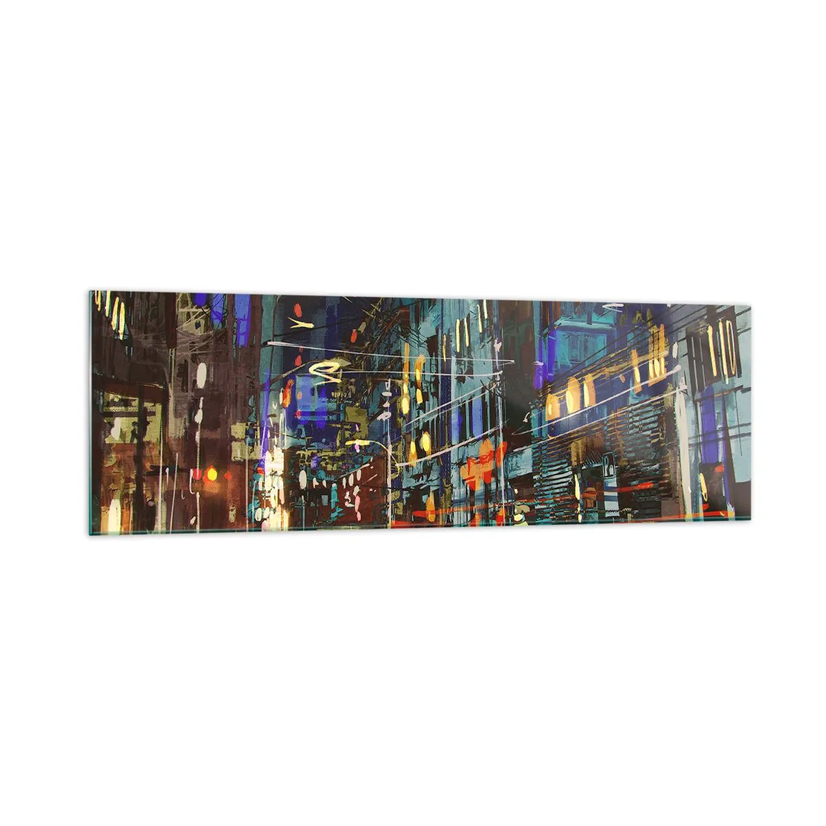 Quadro em vidro - O alvoroço da rua à noite - 160x50 cm