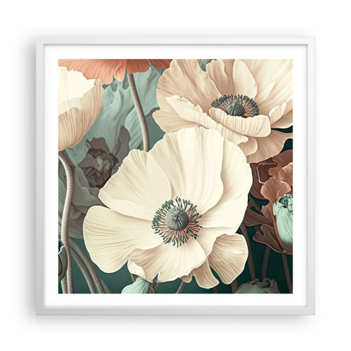 Pôster em moldura branca - O sussurro das papoulas - 60x60 cm