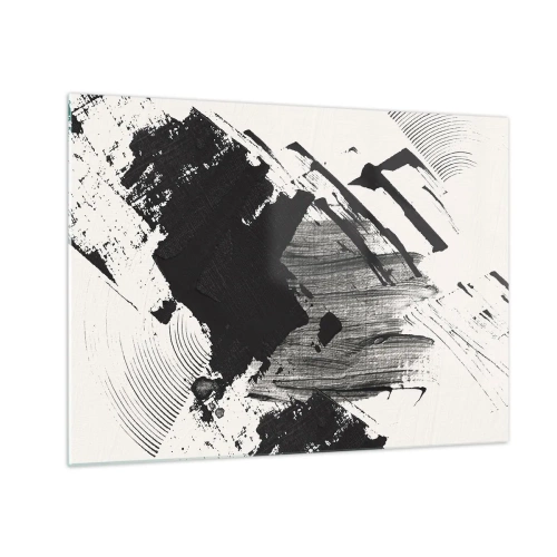 Quadro em vidro - Abstração expressiva em preto e branco com traços dinâmicos. - 70x50cm - Abstração – expressão do preto - Decoração de parede moderna para a sala de estar e quarto ARTTOR