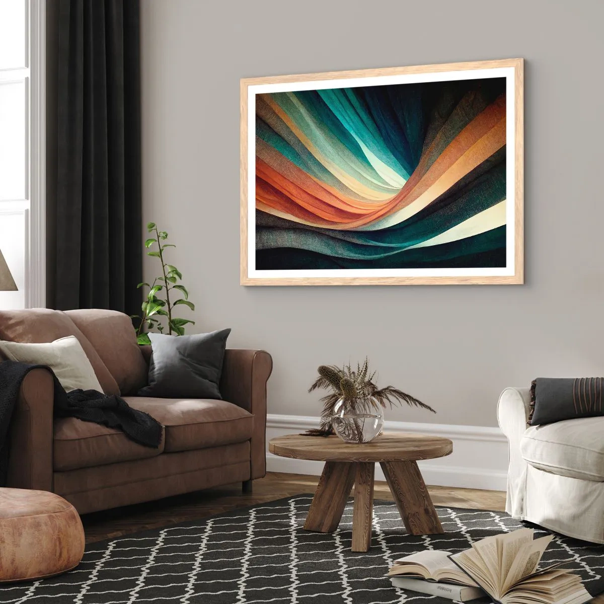 Pôster com moldura de carvalho claro - Tecido de cores - 91x61 cm