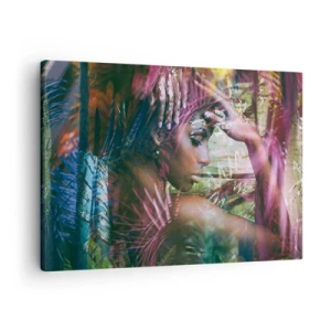 Quadro em tela - Retrato de uma mulher cercada por vegetação exótica - 70x50cm - Mãe Natureza na selva - Decoração de parede moderna para a sala de estar e quarto ARTTOR