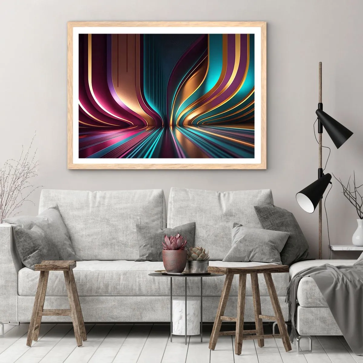 Pôster com moldura de carvalho claro - Arquitetura de luz - 91x61 cm