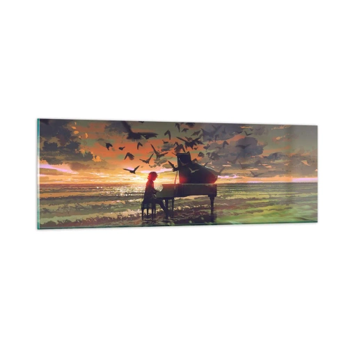 Quadro em vidro - Um concerto de piano e ondas - 90x30 cm