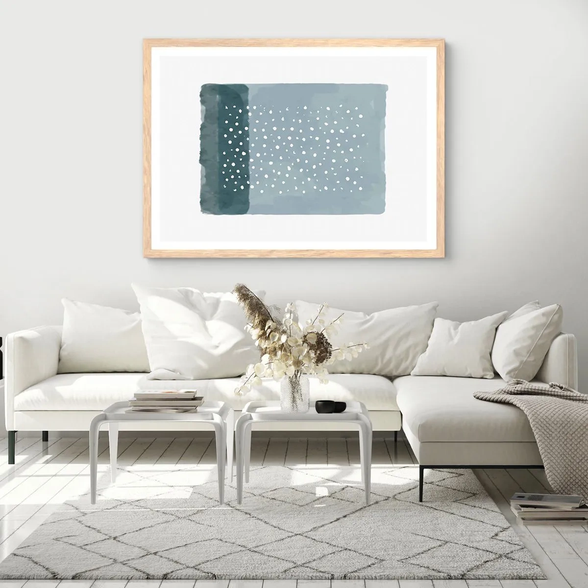 Pôster com moldura de carvalho claro - Cultivado em azul - 50x40 cm