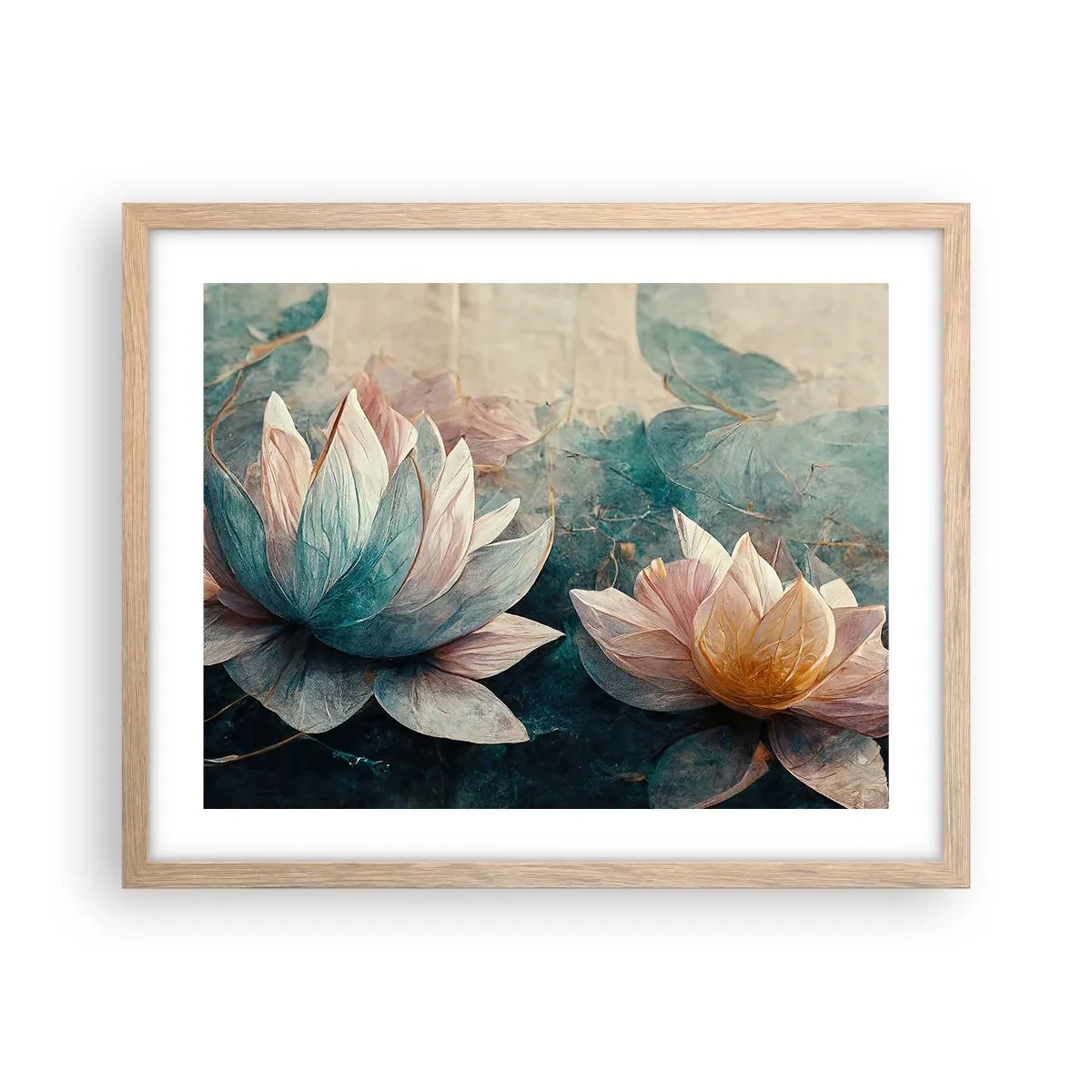 Pôster com moldura de carvalho claro - Estrelas do lago - 50x40 cm