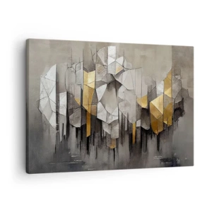 Quadro em tela - Abstração geométrica em tons de dourado e cinza - 70x50cm - Composição de gelo e luz - Decoração de parede moderna para a sala de estar e quarto ARTTOR