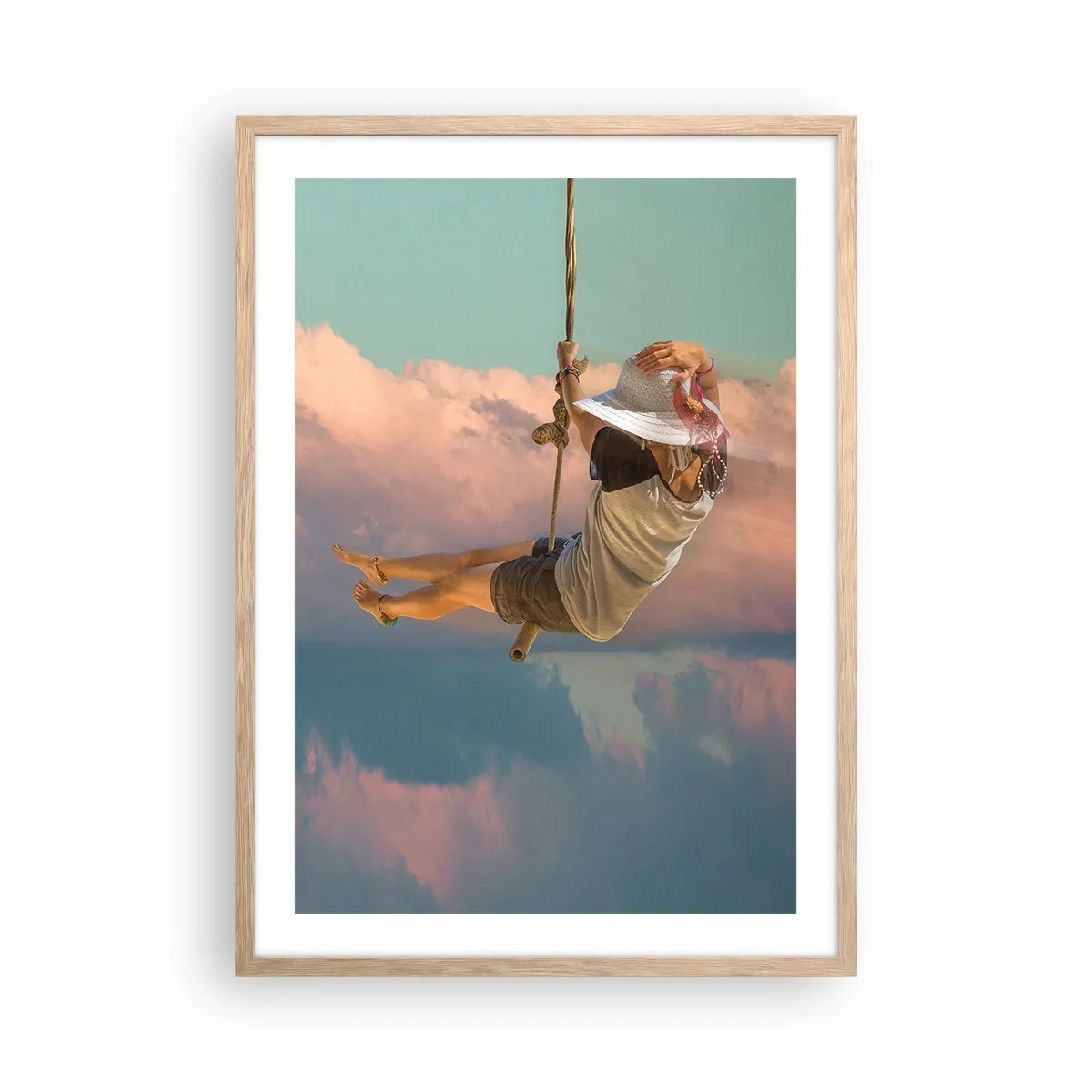 Pôster com moldura de carvalho claro - Diversão nas nuvens - 50x70 cm
