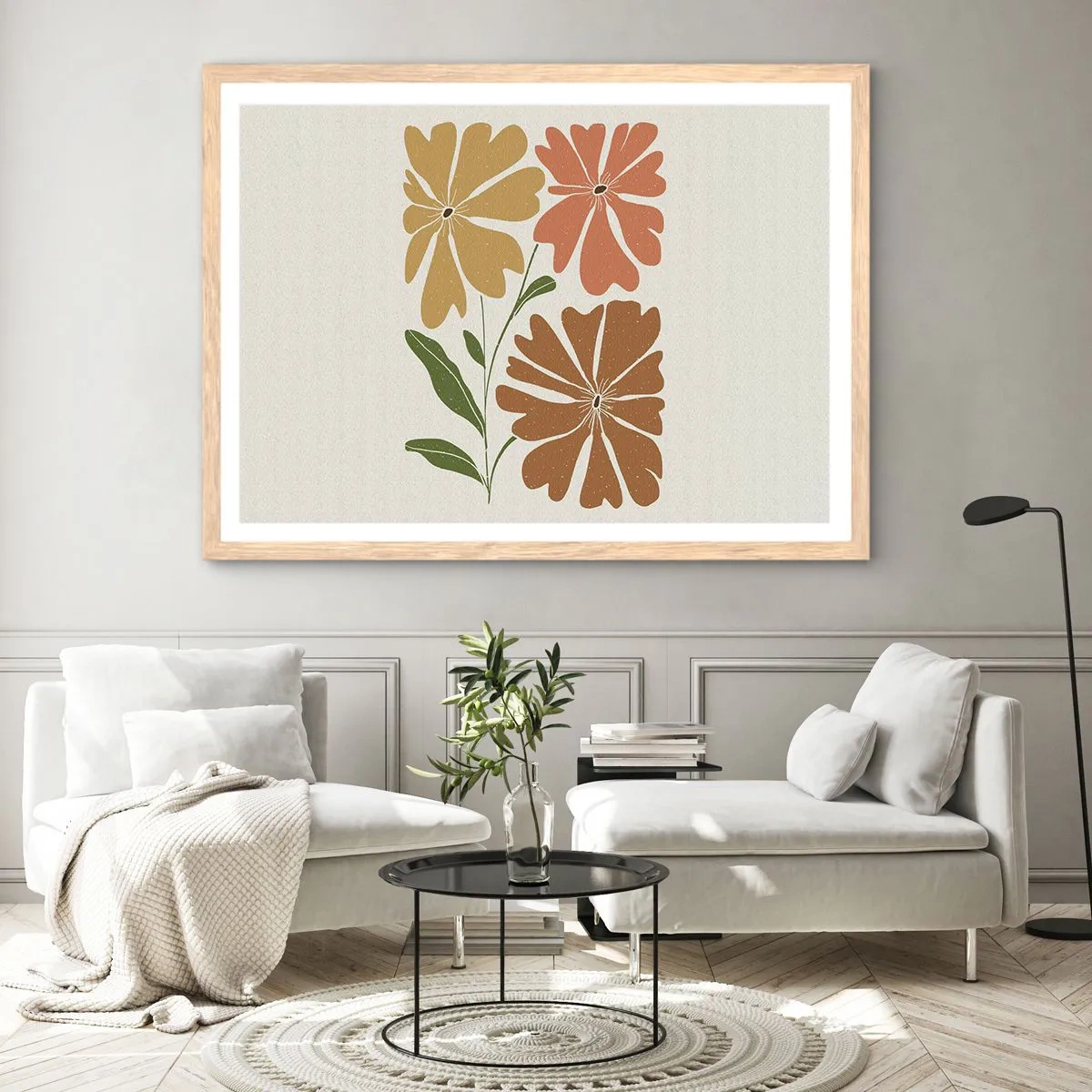 Pôster com moldura de carvalho claro - Natureza e geometria - 100x70 cm
