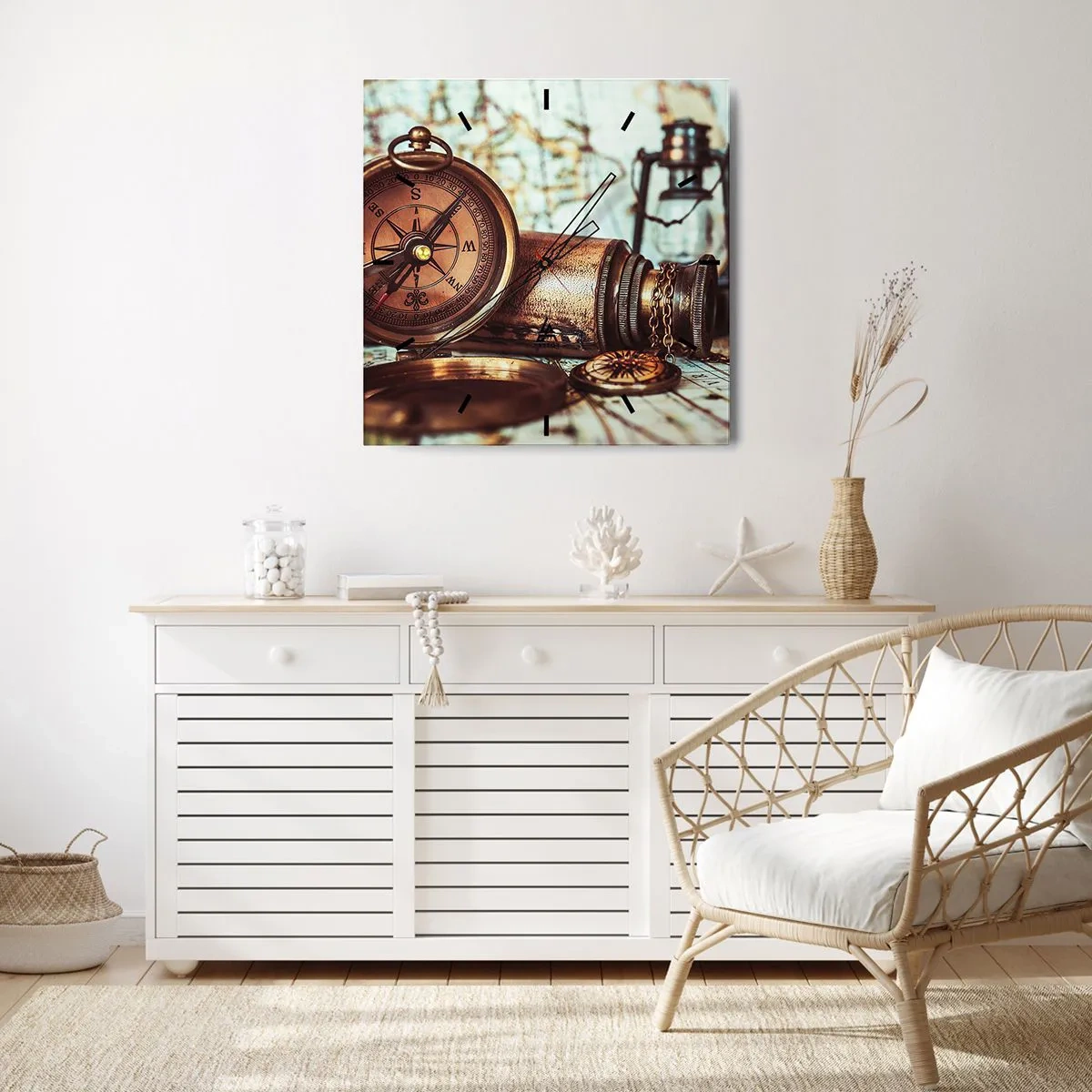 Relógio de parede - Relógio em vidro - Uma aventura pirata no Caribe - 40x40 cm