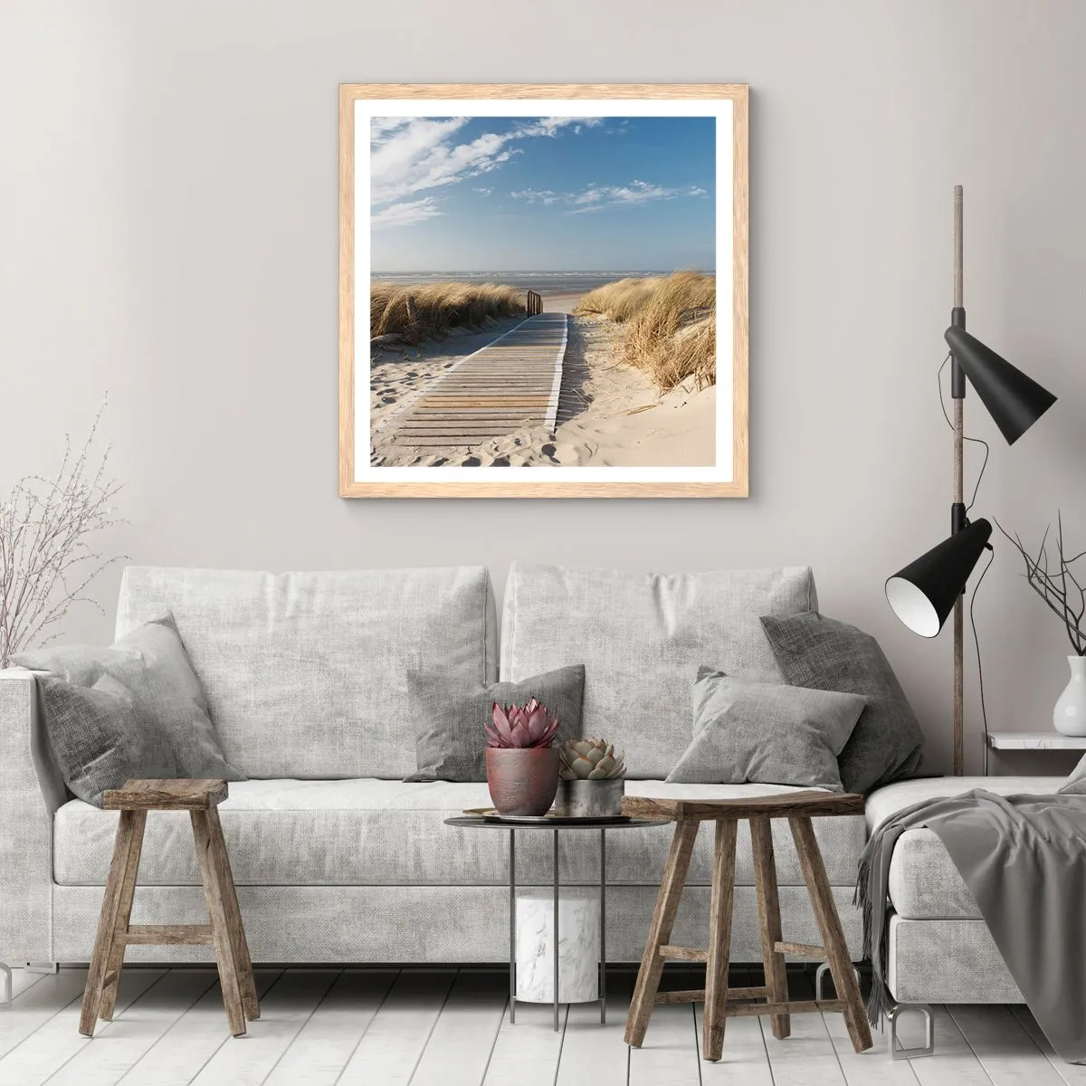 Pôster com moldura de carvalho claro - Atrás da duna, ao som da relva - 60x60 cm