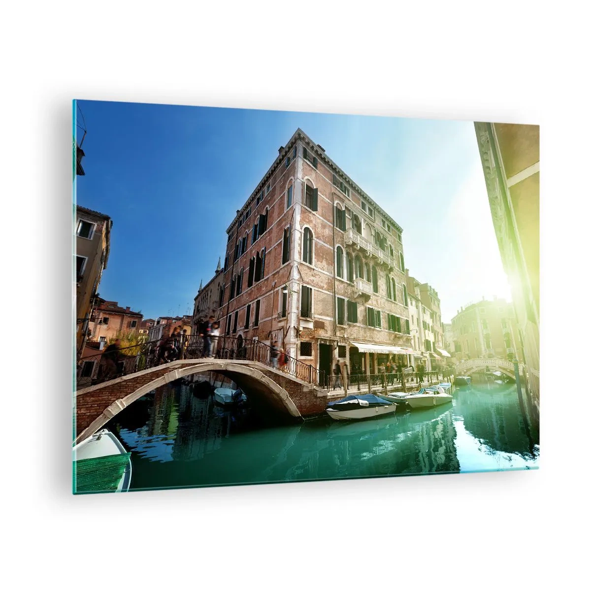 Quadro em vidro - Veneza com canal, ponte e edifícios históricos - 70x50cm - Veneza - Amore Mio - Decoração de parede moderna para a sala de estar e quarto ARTTOR