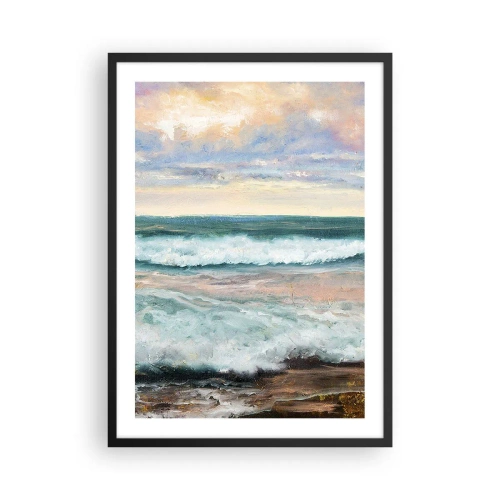Pôster com moldura preta - Ondas do mar ao pôr do sol - 50x70cm - Aqui suavizas a alma - Decoração de parede moderna para a sala de estar e quarto ARTTOR