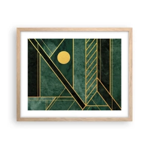 Pôster com moldura de carvalho claro - A dinâmica do ouro e do azul - 50x40 cm