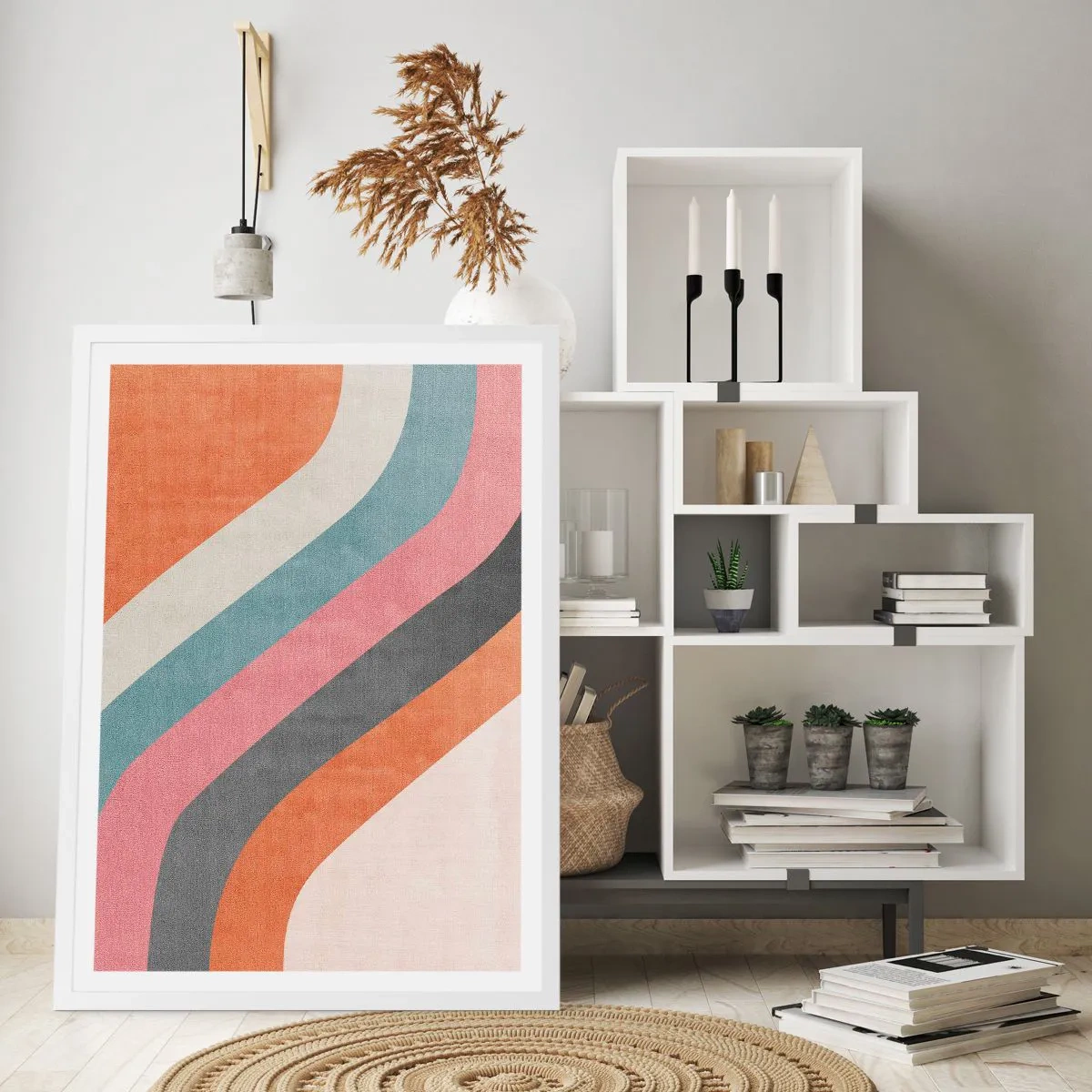 Pôster em moldura branca - Composição diagonal – movimento - 61x91 cm