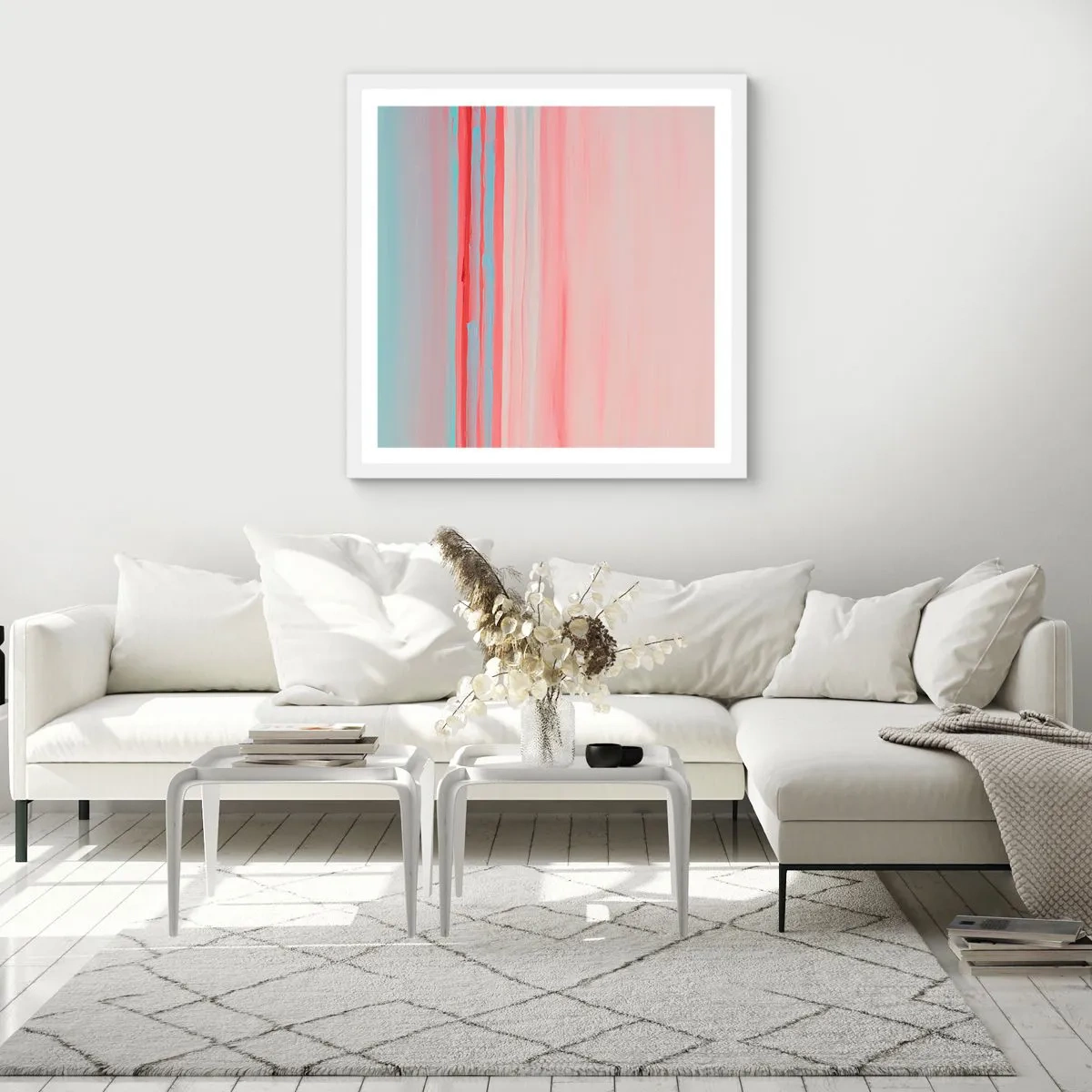 Pôster em moldura branca - Abstração ao amanhecer - 60x60 cm