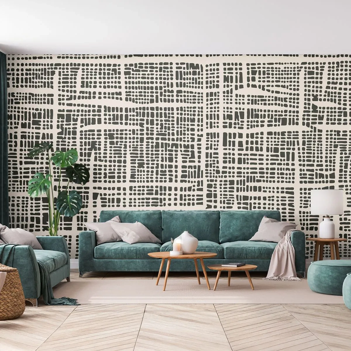 Papel de Parede Premium Sand - Uma composição tecida - Abstração, Gráficos, Pedaço - 200x140 cm