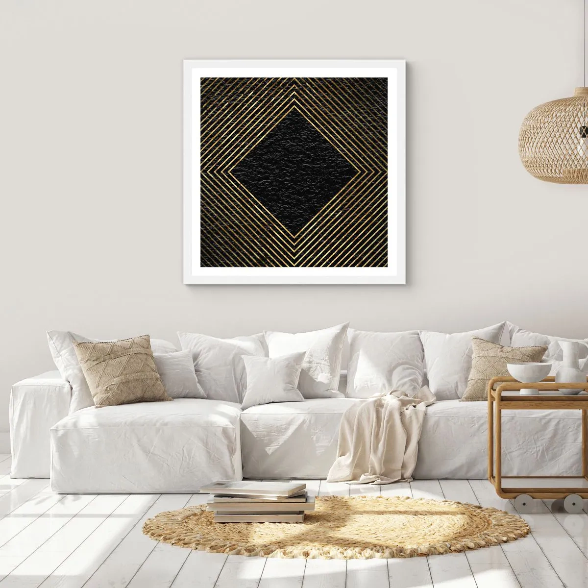 Pôster em moldura branca - Geometria em estilo glamoroso - 60x60 cm