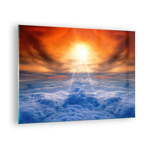 Quadro em vidro - Nuvens iluminadas pelos raios do sol poente - 70x50cm - Paisagem mística - Decoração de parede moderna para a sala de estar e quarto ARTTOR