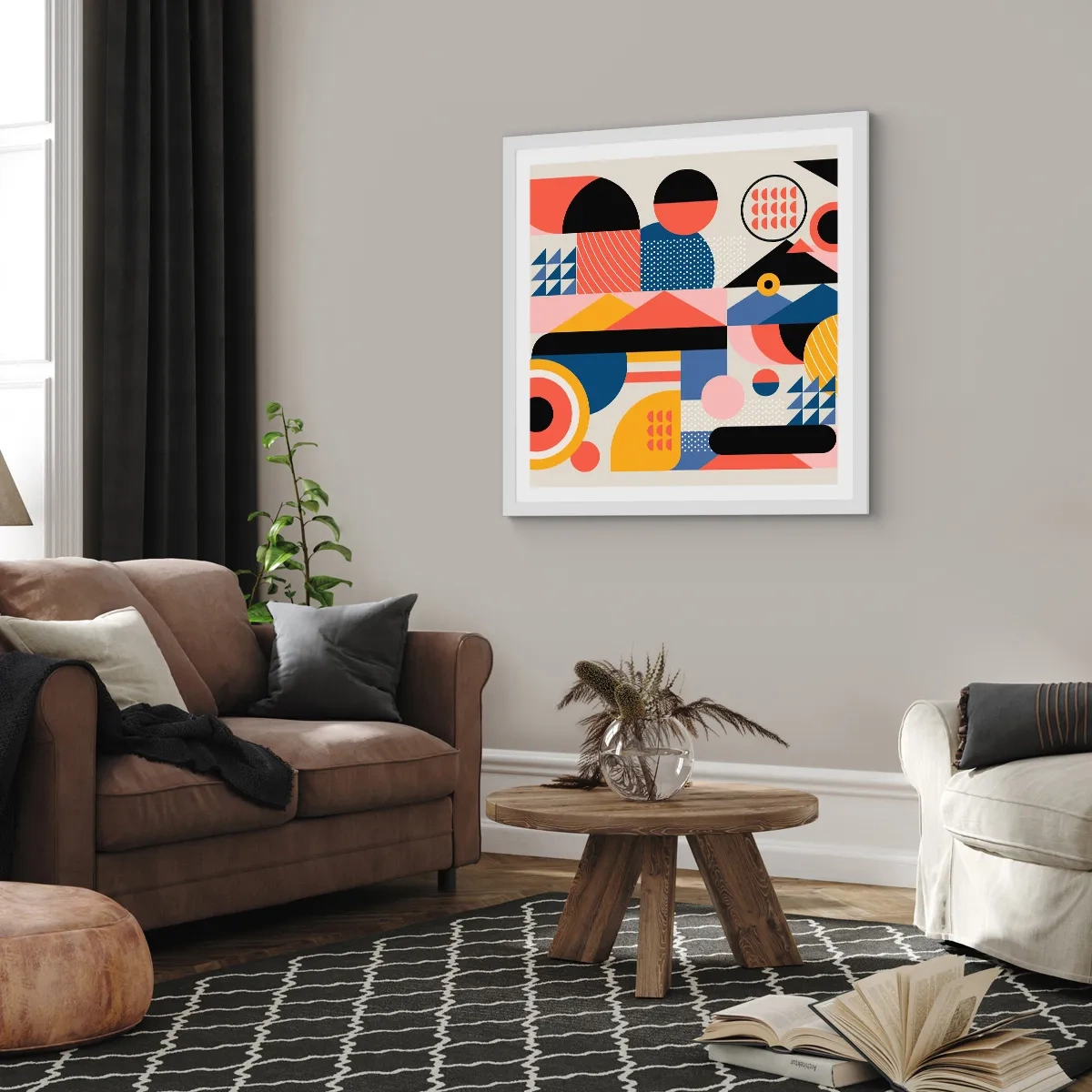 Pôster em moldura branca - Composição: brincar - 40x40 cm