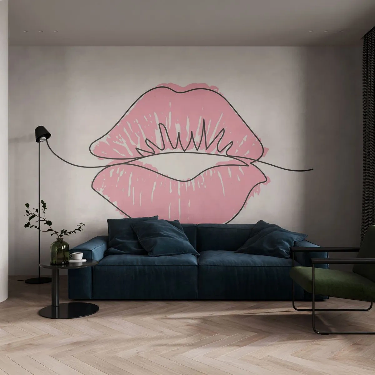 Papel de Parede Premium Canvas - Pronto para beijar? - Gráficos, Lábios rosados, Pedaço - 350x256 cm
