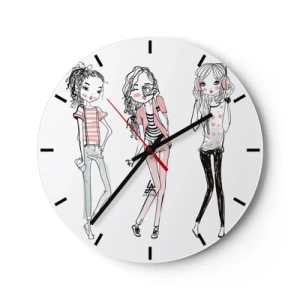 Relógio de parede - Relógio em vidro - Três meninas em um estilo moderno - 30x30cm - Vai ser divertido - Decoração de parede moderna para a sala de estar, cozinha e quarto ARTTOR