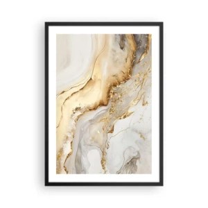 Pôster com moldura preta - Composição abstrata de mármore dourado e branco - 50x70cm - Abstração: beleza e bondade - Decoração de parede moderna para a sala de estar e quarto ARTTOR