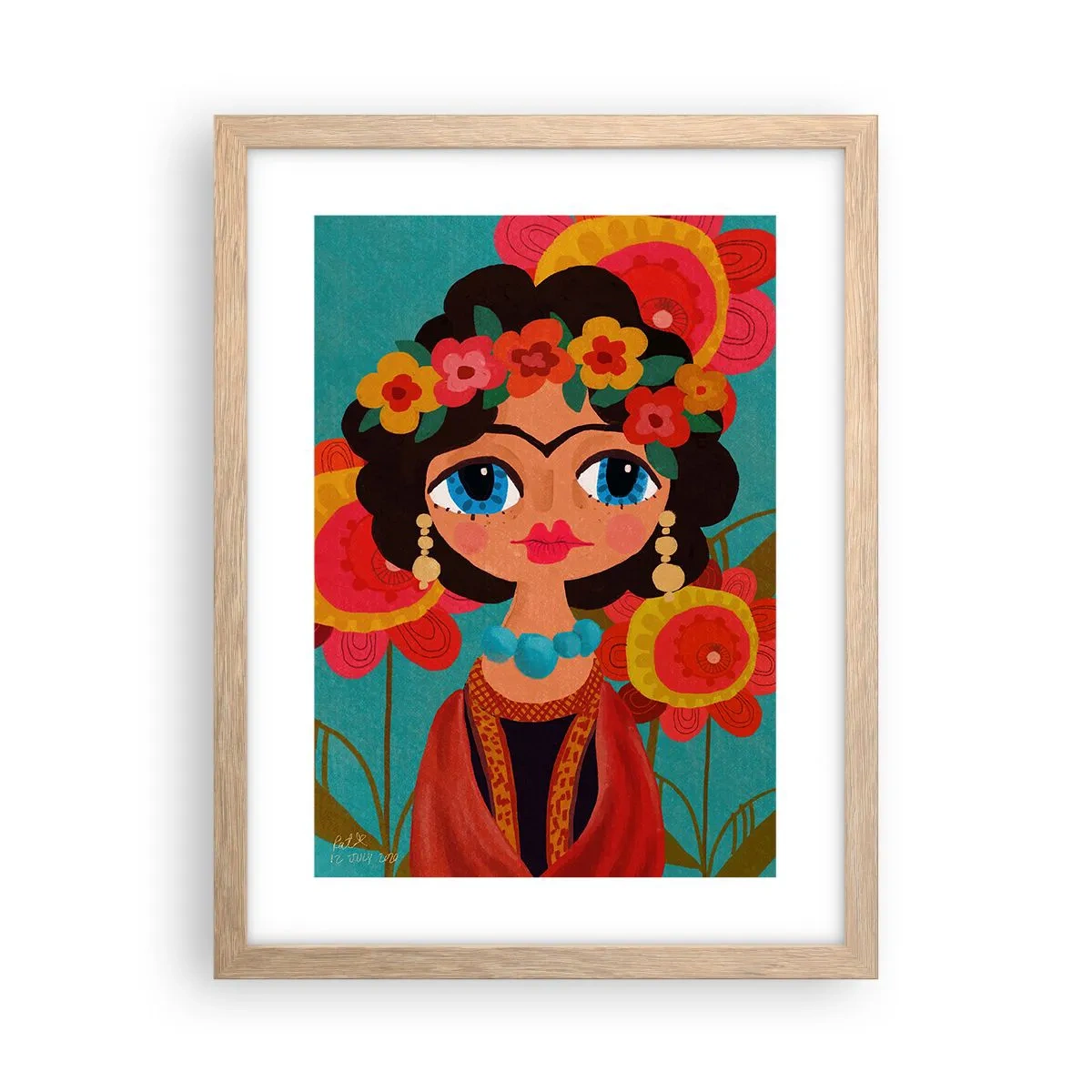 Pôster com moldura de carvalho claro - Senhorita papoula - 30x40 cm
