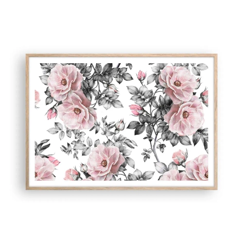 Pôster com moldura de carvalho claro - Perder-se nas rosas - 100x70 cm