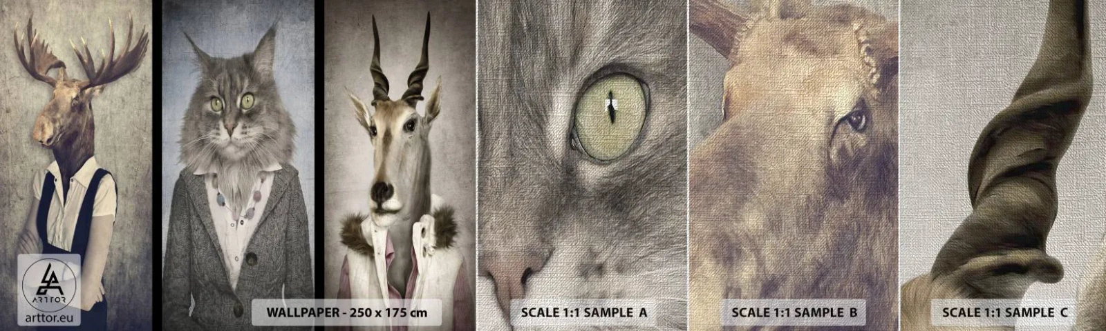 Amostra de papel de parede Premium Canvas - A pele animal está de volta à moda - Abstração, Fantasia, alce - 100x30 cm