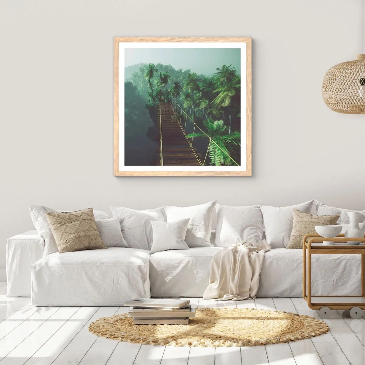 Pôster com moldura de carvalho claro - Sobre o verde fervente - 60x60 cm