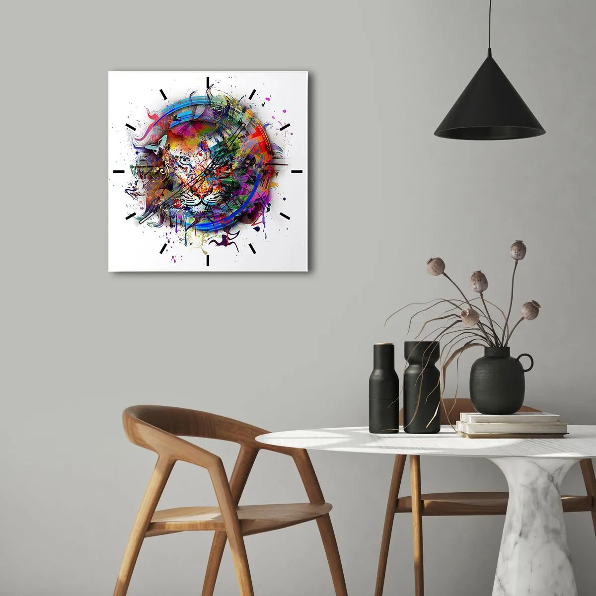 Relógio de parede - Relógio em vidro - À espreita atrás do véu arco-íris - 40x40 cm