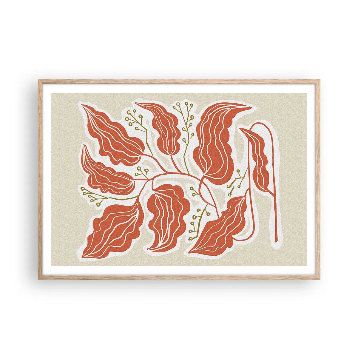 Pôster com moldura de carvalho claro - Folclórico e coral - 100x70 cm