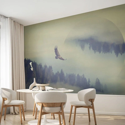 Papel de Parede Standard Eco - Uma águia voando sobre uma floresta enevoada - 100x70cm - Eu vi a sombra de uma águia - Decoração de parede moderna para a sala de estar e quarto ARTTOR