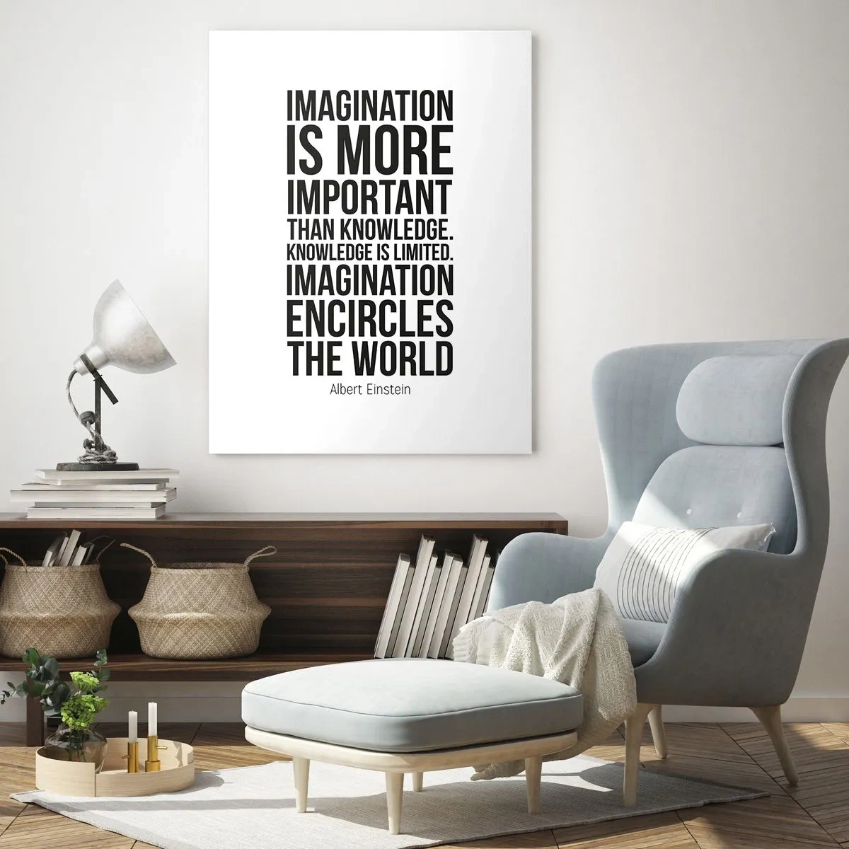 Quadro em vidro - Einstein sobre o poder da imaginação - 50x70 cm