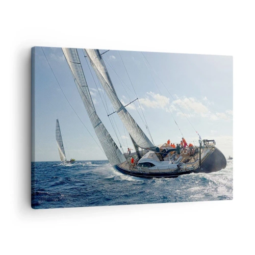 Quadro em tela - Regata de iates em mar aberto sob céu azul - 70x50cm - Que vença o melhor - Decoração de parede moderna para a sala de estar e quarto ARTTOR